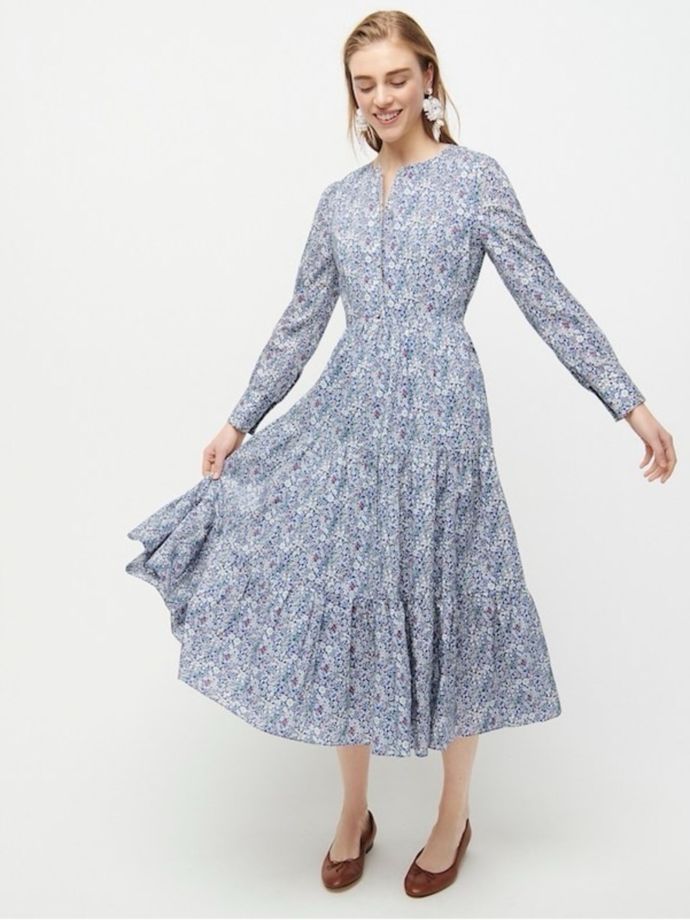 J. Crew x Liberty Floral Midi Dress with Long Sleeves